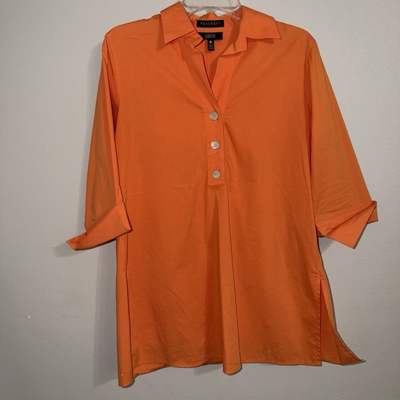 Foxcroft Tops - Foxcroft Button Down Shirt Tunic Womens Size 4 Orange 3/4 Sleeve Stretch Office
